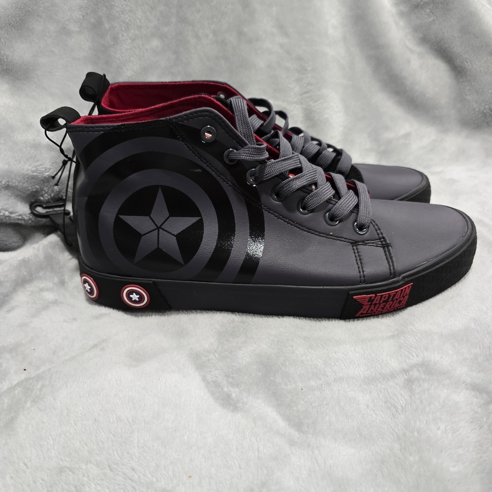 MARVEL CAPTAIN AMERICA Mens 9.5 Hi-Top Shoes Lace Up Sneakers Dark Grey NEW